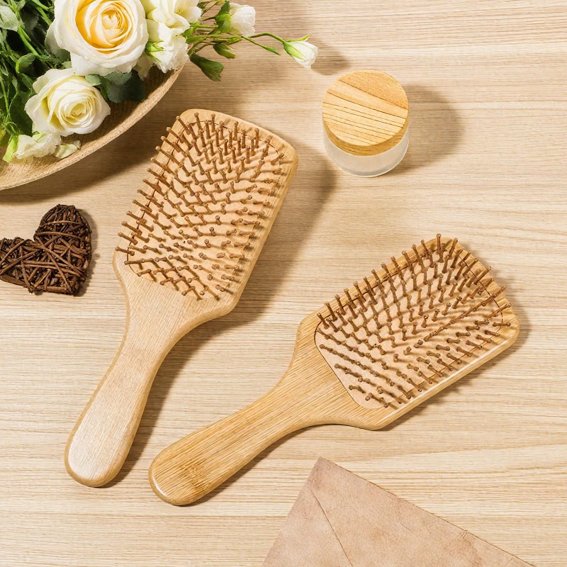 Hpmjz 10pcs Bamboo Hair Brushes for Women Bulk 8.46" × 2.5"Wooden Paddle Brush Scalp Massage Bamboo Bristles Anti Static Men Engraving DIY Gift Hairbrush for Father's Day Wedding Birthday Party - Image 3